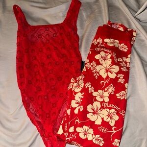 Marine Serre Red Floral Bodysuit and Pants Set